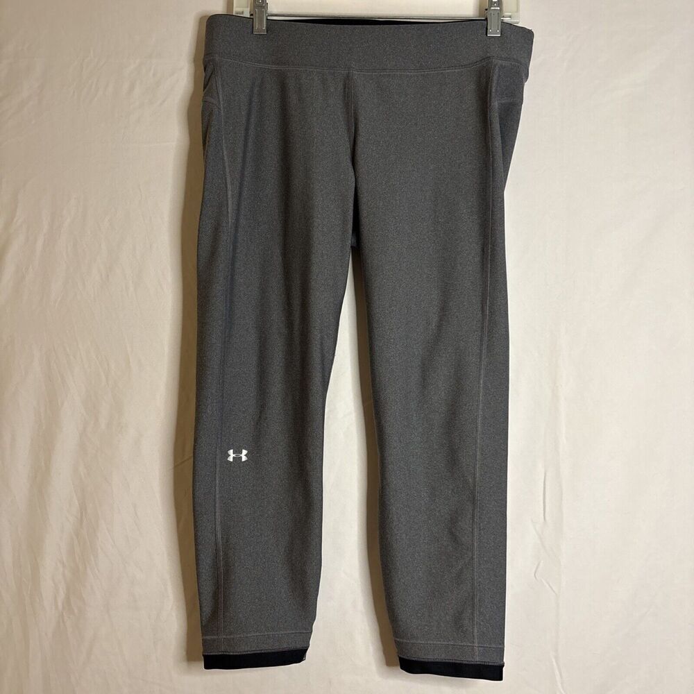 Under Armour HeatGear Ankle Crop Sports Running Leggings Metallic Gray Size XL